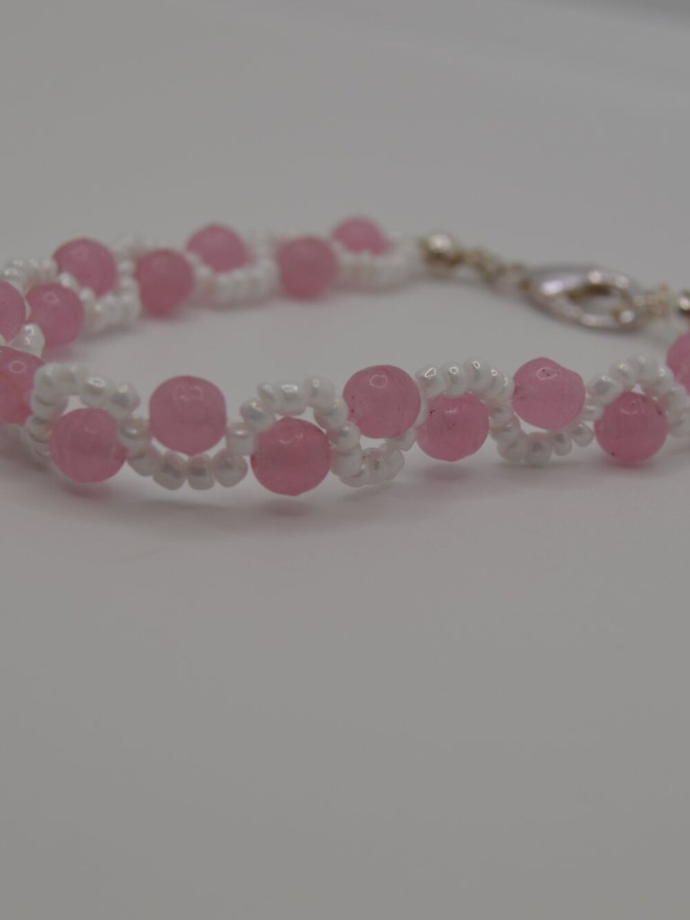 Pink and White Wave Beaded Bracelet